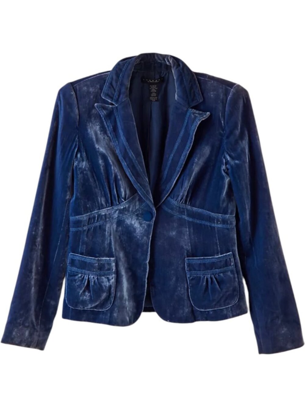 Vintage Laundry by Shelli Segal Blue Silk Blend Velvet Blazer Jacket Size 4
